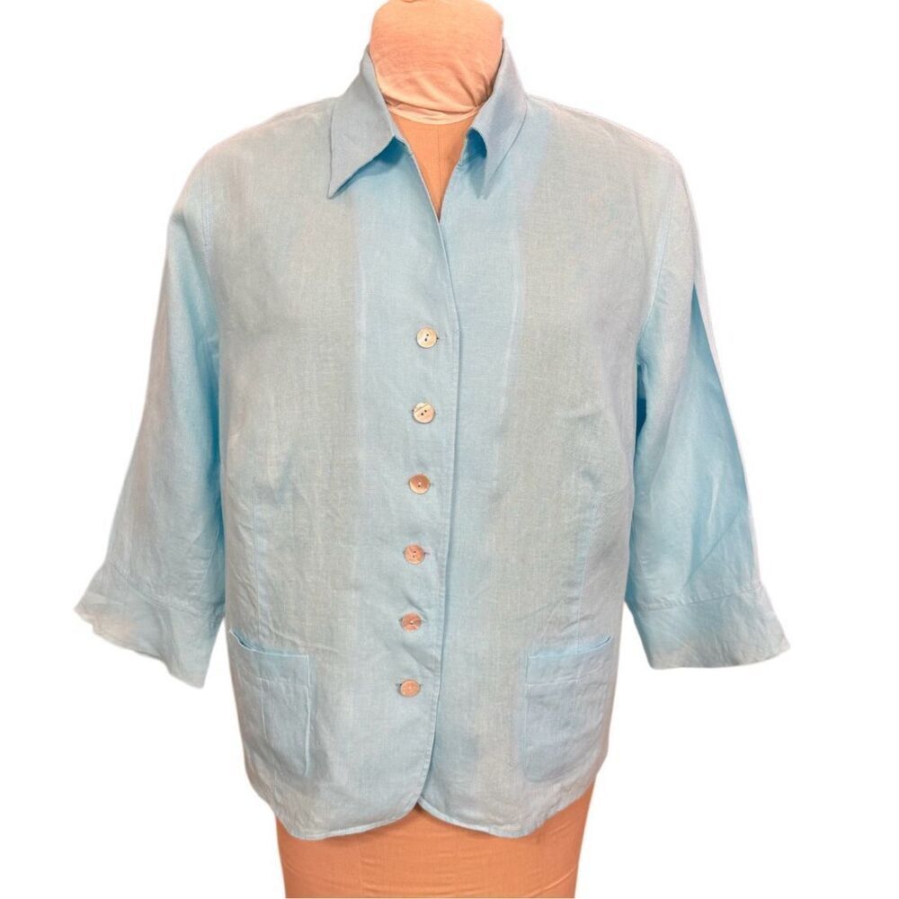Talbots Irish linen Button Front Blouse/Jacket Sz. 14W 3/4 Sleeves